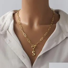 Pendant Necklaces Simple Design 26 Initial For Women Gold Sier Color Letter Name Choker Necklace Anniversary Jewelry Gift Drop Deliver Dhbkc