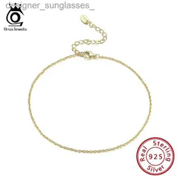 Anklets Orsa Klejnoty Pure 925 Srebrny łańcuch kostki 14K złoto Plane Delikatne wykonanie Kobiety cienkie ozdoby łańcucha na codzienne SA06L231004