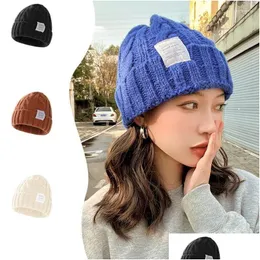 Beanie/Skull Caps Beanies Beanie/Skl 2023 Winter Autumn Uni Vintage Knitted Cap Twist Knitting Hats Warm Ear Protection Hat Colorf Fas Dhdfo