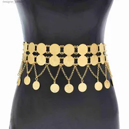 Belly Chains Arab Turkish Kurdish India Body Jewelry Golden Double Row Coins Cross Chain Pendant Belly Chains Ethnic Costume Belts for WomenL231004
