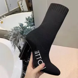 Silhouette Ankle Boot socks heeled heel boots fashion sexy Knitted elastic boot designer Alphabetic women shoes lady Letter Thick high heels Large size 35-42 06
