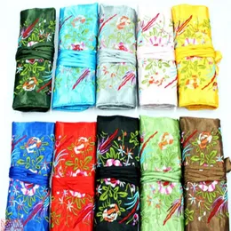 Hela 10 st sidor Silk Brocade Travel Bag Jewelry Roll Pouch Purse Fashion Gift301q