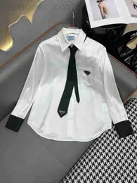 Women's Blouses & Shirts designer 23 New Silk Smooth Glossy Tie Standing Collar Mid length Loose Versatile Shirt KBFK