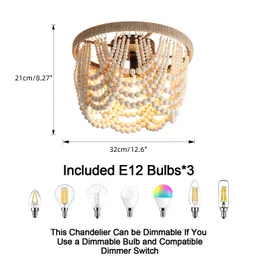 12,6 tum vintage klassisk skiktad draperad träpärla ljuskrona matsal tak ljus sovrum takljus ingång