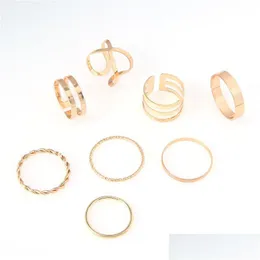Band Rings Punk Gold Round Hollow Geometric Ring Set For Women Girls Fashion Cross Twist Open Joint 2021 Female Jewelry Gift Drop Deli Dhwld
