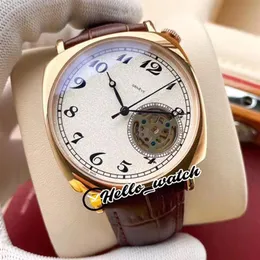 Nowe historyki amerykańskie 1921 82035 000R-9359 Biała tarcza Automatyczna turbillon męska zegarek Rose Gold Case Browna skórzane zegarki Hell314F