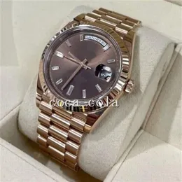 Часы счетчика качества RBR 40 мм, 18-каратное розовое золото, шоколадные багеты, циферблат, автоматический мужской браслет GD, мужские часы149n