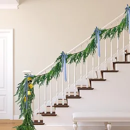 2 PCS Christmas Garlands Norfolk Pine Garland Faux Greenery Garland لقضاء العطلات الداخلية ديكور الوشاح 9 أقدام