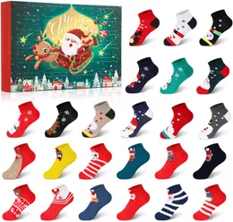 Świąteczny kalendarz adwentowy 2023 Kids -24 Days of Advent Box Socks Christmas Countdown, Santa Elk Snowman Choink Tree Wzorka do skarpet