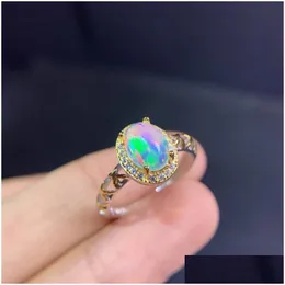 Cluster Rings Fashion 925 Sterling Sier Oval Cut Natural Opal Gemstone Party Adjustable Vintage Ring For Women Fine Jewelry Drop Deliv Dhhw0