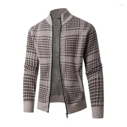 Men's Sweaters Autumn And Winter Versatile Sweater Fashion Color Clip Warm Checkered Knitwear Top Cardigan Coat