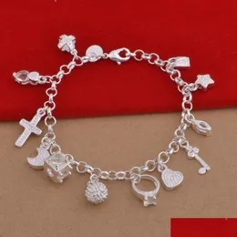 Charm Bracelets New Sier Mti Pendant Crystal Bracelet For Woman Fashion Jewelry Gift Drop Delivery Dhqjy