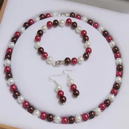 Handgjorda vackra 8mm Multicolor South Sea Round Bead Shell Pearl Necklace Armband örhängen Set 45 cm Fashion Jewely 2set Lot206g