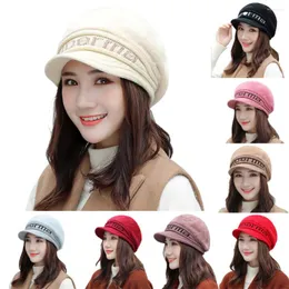 Berets Fleece lebet Beret Winter Hat Women Corean Fashion Letter Wool Classic Sboy Girls Female Cap Cap