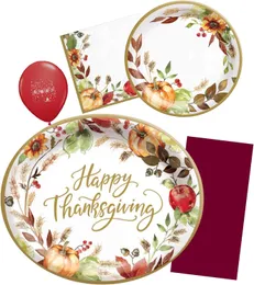 感謝祭の紙皿とナプキンズ -  36秋の収穫のテーマパーティーサプライの使い捨て感謝祭の食器セット