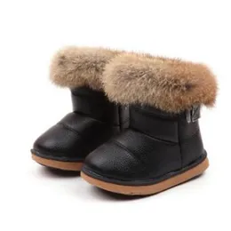 Crianças botas de pele real sapatos de inverno pelúcia quente antiderrapante criança preto rosa branco meninas tornozelo bota neve barato novo 201128327b