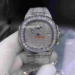 Top-Qualität Herren-Automatikuhren Iced Out Diamant-Uhr 40 mm Silber Edelstahl Baguettes Diamant-Lünette Saphir-Uhr274l