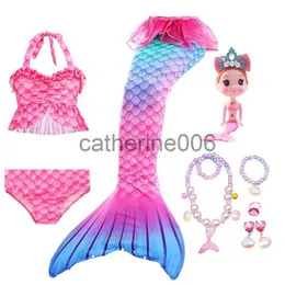 Speciella tillfällen 5st/set Girls Mermaid Tail Costume Swimble Children the Little Mermaid Cosplay Kids Beach Clothes Bikini Fancy Bathing Suit X1004