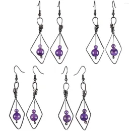 Dangle Earrings Rhombus Drop For Women Handmade Wire Wrapped Healing Crystal Stone Beads Jewelry