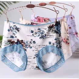 3Pcs lot No trace Chinese Ink flower print Cotton Sexy Lingeries Underwears Women Panties Lace Plus Size 5XL Women's Briefs187d