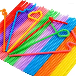 Disposable Cups Straws 100-600pcs Colorful Plastic Drinking Straw Long Flexible Bar Cocktail Wedding Party Supplies Kitchen Accessories