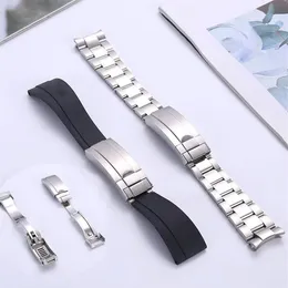 Watch Bands Accessories Bracelet FOR Watches Men Dayton SUB Band Silicone&Steel Fine-tuning Buckle Strap 20MM284m