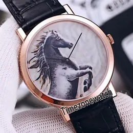 Ny AltiPlano Ultra-Thin Rose Gold Case G0A38571 Cal 1400 Mekanisk handvindande Mens Watch White Horse Totem Dial Leather Strap 273N