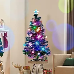 6 ft Ön lit optik fiber Noel yapay ağaç, LED RGB renk değiştiren LED ışıkları, kar taneleri ve üst, şenlikli parti tatil fak