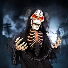 Halloween 72 -tums animatronics Grim Reaper - Animerade skelettdekorationer med ljudaktiverad, läskig röst, skrämmande skallehuvud, tänder EY