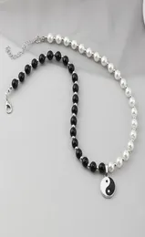 Chokers Round Pearl Beads Yin Yang Taichi Pendant Stainless Steel Chain Unisex Necklace Couple Jewelry Women Mens1545140