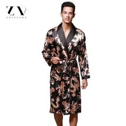 Verão dragão roupão de banho para homens impressão roupões de seda masculino sênior cetim pijamas de cetim longo quimono vestido masculino bathrobe218v