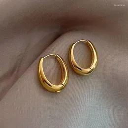 Dangle Earrings 2023 Gold Color Plated Smooth Metal Hoop For Women Fashion Korean Jewelry Temperament Girls Daily Wear