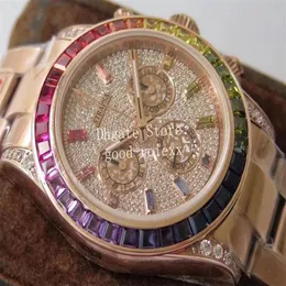 Chrono Eta 7750 Watches Men's Automatic Chronograph Watch Men 904L Steel Diamond Dial Bezel Crystal Rose Gold Rainbow 116598 323B