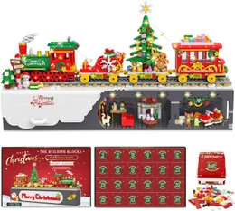 تقويم Advent 2023 مجموعة لبنات بناء قطار عيد الميلاد ، 24 صندوقًا-1529 قطعة قطار عيد الميلاد مع مجموعات بناء الأضواء للبالغين