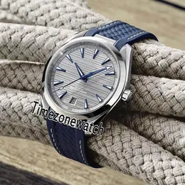 New 41mm AQUA TERRA 150m 220 12 41 21 06 001 Gray Texture Dial Automatic Mens Watch Steel Blue Rubber White Line Watches Timezonew322s