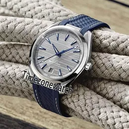 Nuovo 41mm AQUA TERRA 150m 220 12 41 21 06 001 quadrante grigio con texture orologio automatico da uomo acciaio blu gomma linea bianca orologi Timezonew322s