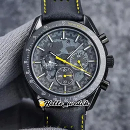 44mm Apollo Smoblative Edition Watches Dark Side Moon 311 92 44 30 01 001 Quartz Chronograph Mens Watch Pvd Black Steel Leather270a