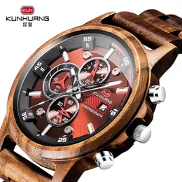 Wooden Men's Watches Casual Fashion Stylish Wooden Chronograph Quartz Watches Sport Outdoor Military Watch Gift for Man LY191285G
