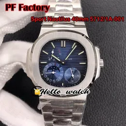 Новые мужские часы PFF 40 мм Sport 5712 1A-001 5712 с механическим ручным заводом, фаза Луны, запас хода, D-синий циферблат, стальной браслет He237M