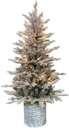 4 5 Foot Pre-Lit Potted Flocked Arctic Fir Artificial Christmas Tree with 70 UL-Listed Clear Lights