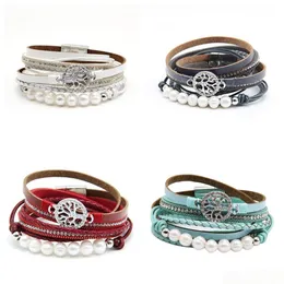 Charm Bracelets Fashion Bohemia Retro Style Leather Bracelet Tree Of Life Pearl Women Jewelry Gift Drop Delivery Dh2Ko