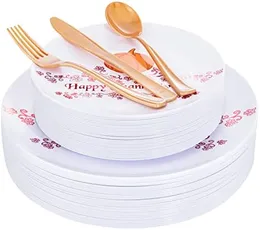 Thanksgiving Dinnerware set for 25Guests Disposable Plastic Plate for Party