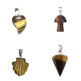 Pendant Necklaces Wholesale Natural Gemstone Tiger Eye Healing Charm Mushroom Skl Head Shaped Stone For Men And Women Drop Delivery Je Dhekw