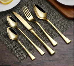 Flatware Sets 5pcs Set Golden Stainless Steel El Tableware Metal European Dinner Cutlery Knife Dinning Fork And Spoon