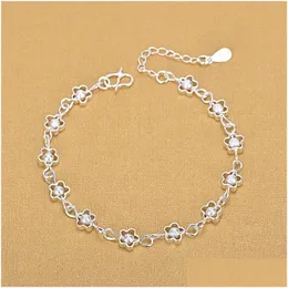 Charm Bracelets Sier Fashion Small Flower Hollow Plum Frosted Bead Bracelet Fine Jewelry Drop Delivery Dhscq