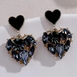 Dangle Earrings 2023 Fashion Women Black Rhinestone Love Delicate Sweet Party Birthday Gift Charm Jewelry