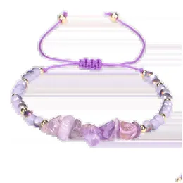 Perlen Modeschmuck Amethyst Rosenquarz Handgewebtes Armband Farbe Irregar Broken Stone Bead Mixed Einstellbare Drop Delivery Bracele Dhyvf