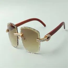 2021 designers sunglasses 3524023 XL diamonds cuts lens natural original wooden temples glasses size 58-18-135mm255g