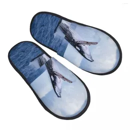 Slippers Plush Indoor Humpback Whale Jumping Out Of The Water Warm Soft Shoes Home Footwear Autumn Winter