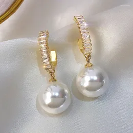 Dangle Earrings 2023 Fashion Korean White Pearl Drop For Women Shiny Crystal Exquisite Wedding Party Engagement Jewelry